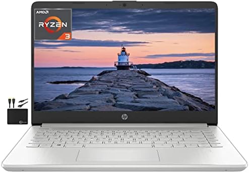 HP 2022 Newest 14” HD Laptop Computer, AMD Ryzen 3 3250U (Upto 3.5GHz, Beat i5-7200U), 8GB RAM, 128GB SSD, HD Webcam, WiFi, Bluetooth, HDMI, USB-A&C, 10+ Hours Battery, Win 11 S+Marxsolcables