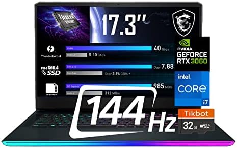 MSI GE76 Raider Gaming Laptop Intel Core i7-11800H, GeForce RTX 3060, 17.3″ FHD 144HZ, 32GB RAM2TB NVMe SSD, Wi-Fi6, Windows 10