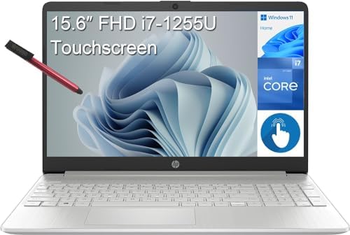 HP 2023 15 15.6″ Touchscreen FHD Laptop Computer, 12th Gen Intel 10-Core i7-1255U, 16GB DDR4 RAM, 1TB PCIe SSD, 802.11AC WiFi, Bluetooth, Natural Silver, Windows 11 Home S, BROAG 64GB Flash Stylus