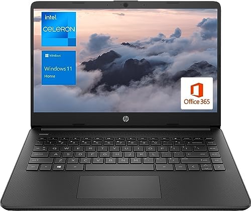 HP Portable Laptop, Student and Business, 14″ HD Display, Intel Quad-Core N4120, 8GB DDR4 RAM, 64GB eMMC, 1 Year Office 365, Webcam, SD Card Reader, HDMI, Wi-Fi, Windows 11 Home, Black, KKE Mousepad