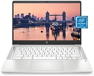 HP Chromebook 14 Laptop, Intel Celeron N4000 Processor, 4 GB RAM, 32 GB eMMC, 14” HD Display, Chrome, Lightweight Computer with Webcam and Dual Mics, Home, School, Music, Movies (14a-na0021nr, 2021)